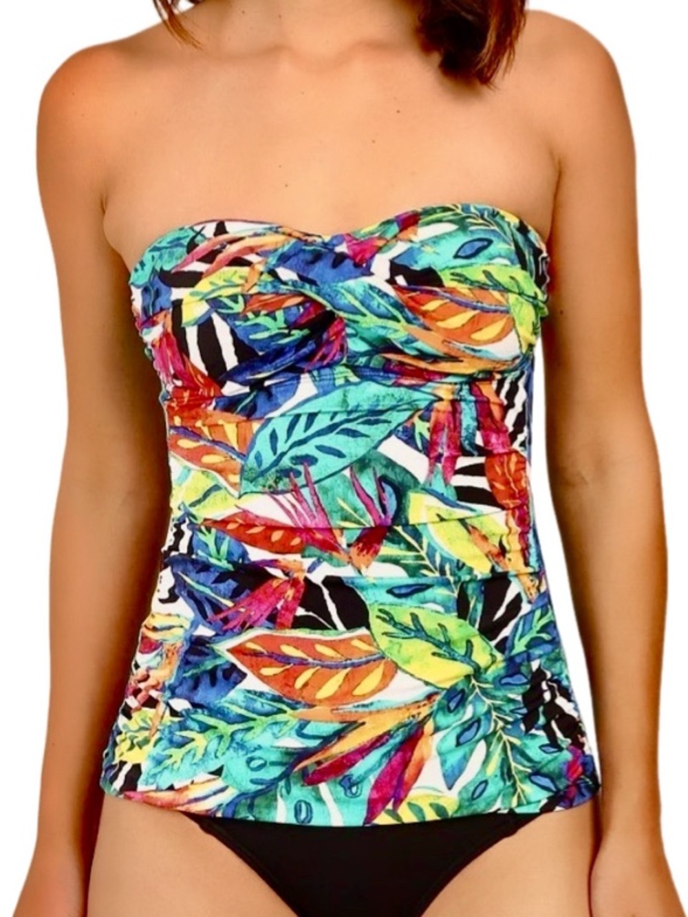 Lauren Ralph Lauren Rainforest Bandeau Tankini Swimsuit Top Green Red Size 10